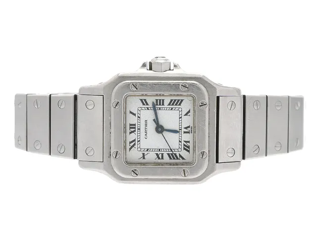 CARTIER, Santos, Cal ETA 2670, Boett nr. 090112637, damur, 23,5 x 23,5 (34,5) mm, stål, automatisk, safirglas, skadad urtavla, integrerad originallänk (skadad), viklås, Ref nr. 11/91, cert, oktober 1983.