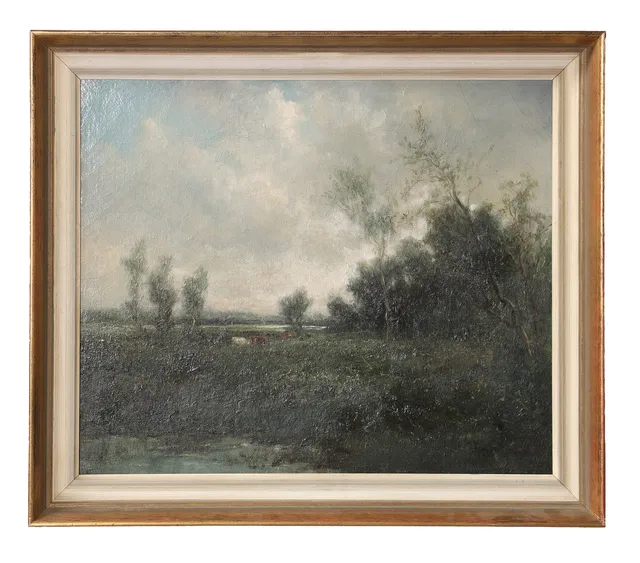 BRITISH SCHOOL 20TH CENTURY "COWS IN A LANDSCAPE".