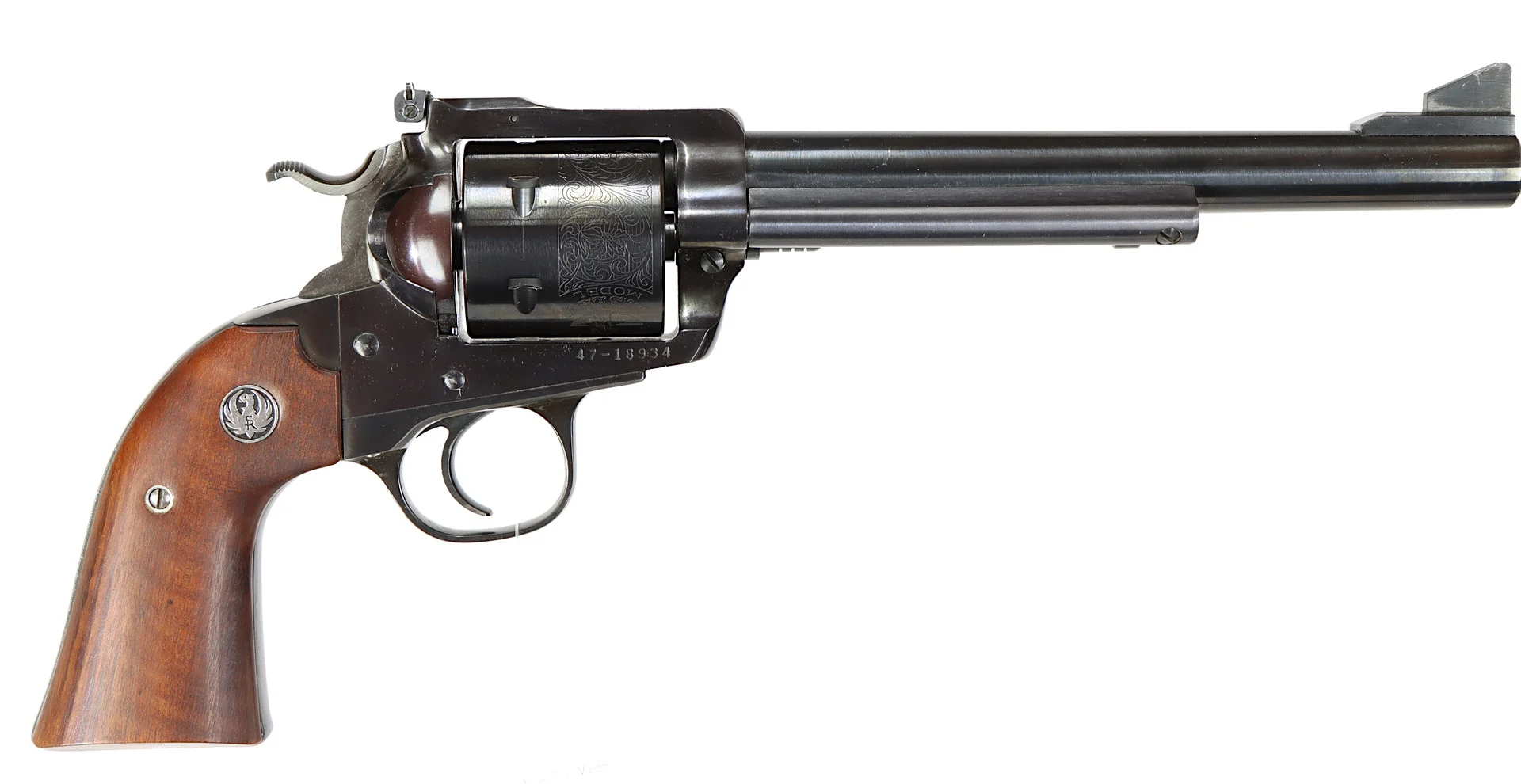 REVOLVER, fabrikat Ruger, modell New Model Blackhawk Bisley, kaliber .45 Colt, tillv.nr 47-18934, se-nr SE0143461. — Revolvers — Walter Borg
