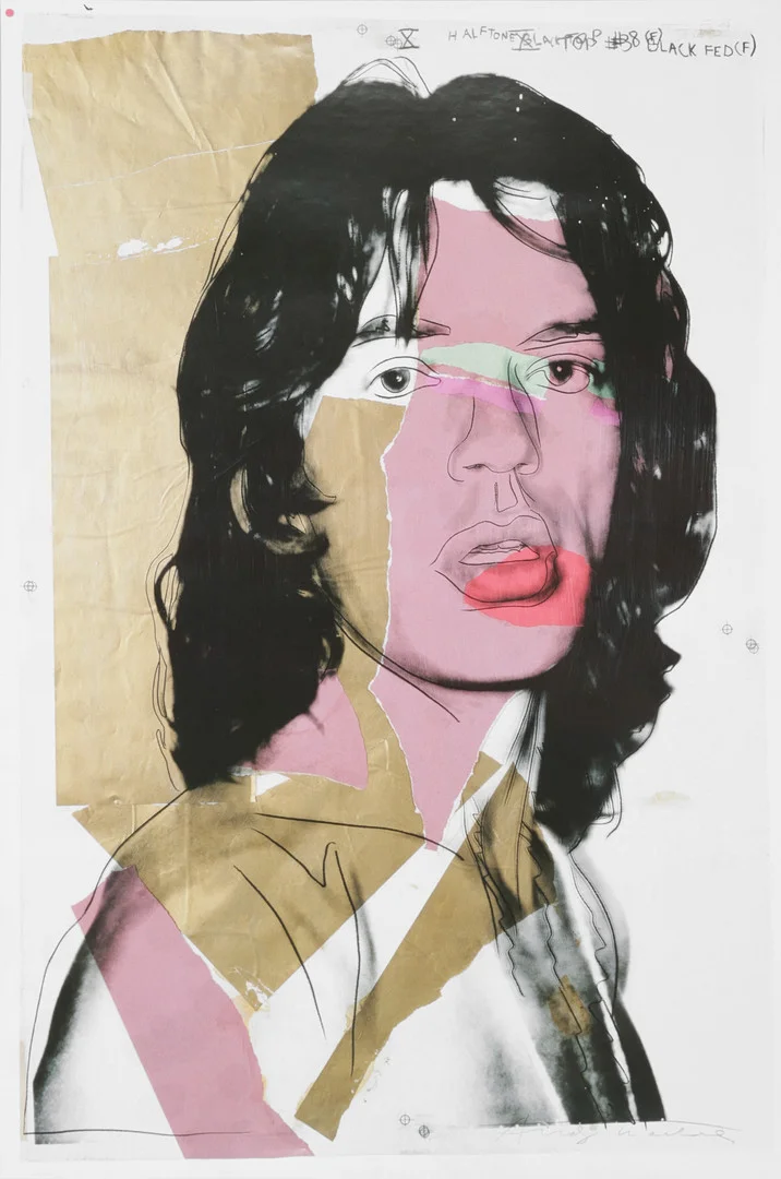 ANDY WARHOL (1928-87). EFTER. Plakat med portræt af Mick Jagger, offsettryk efter original fra 1975. — Engravings & Prints — Palsgaard Kunstauktioner