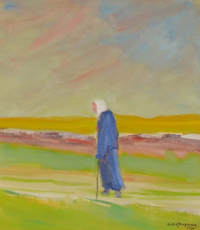 GILLIS MAGNUSSON. "Norra Stenåsa, Öland", olja på duk, signerad Gillis Magnusson 1992.