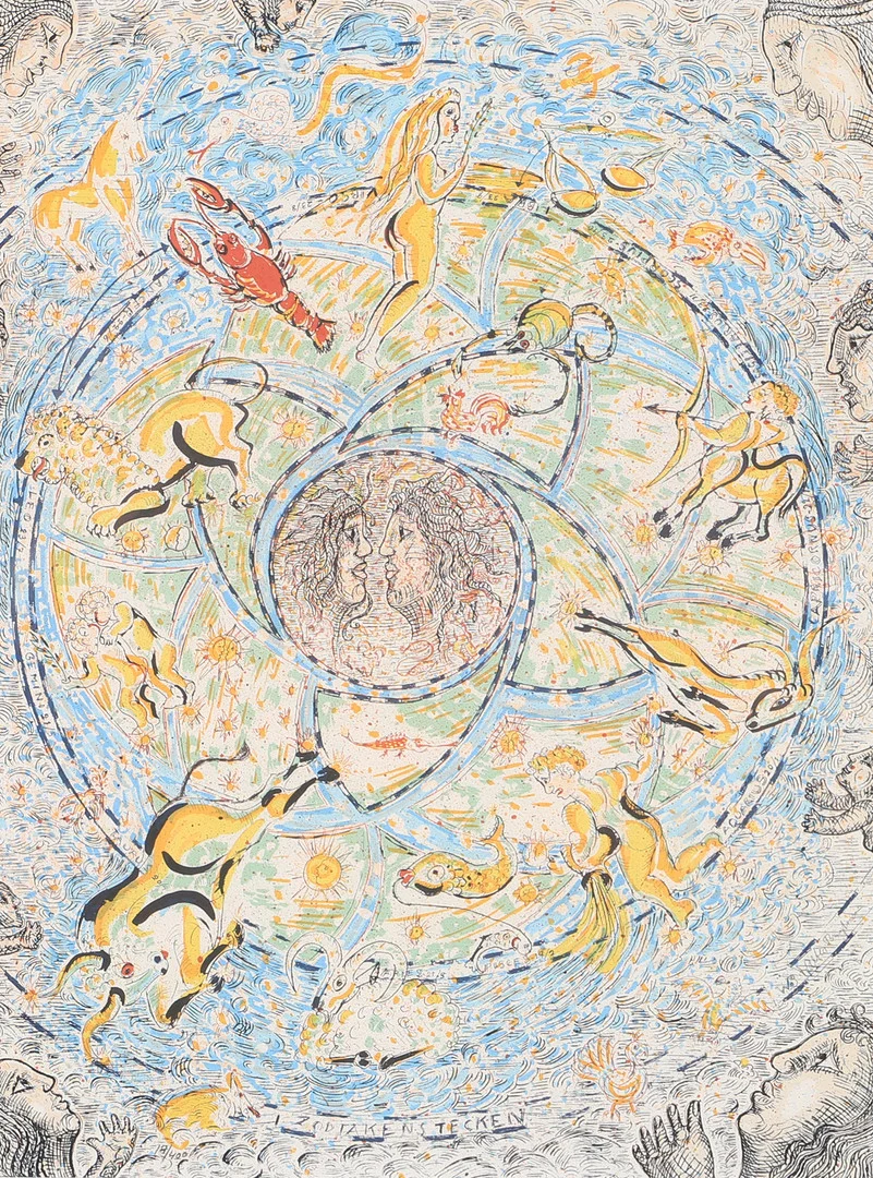 WALTER BENGTSSON. "Zodiakens tecken", färglitografi, signerad. — Engravings & Prints — Helsingborgs Auktionskammare