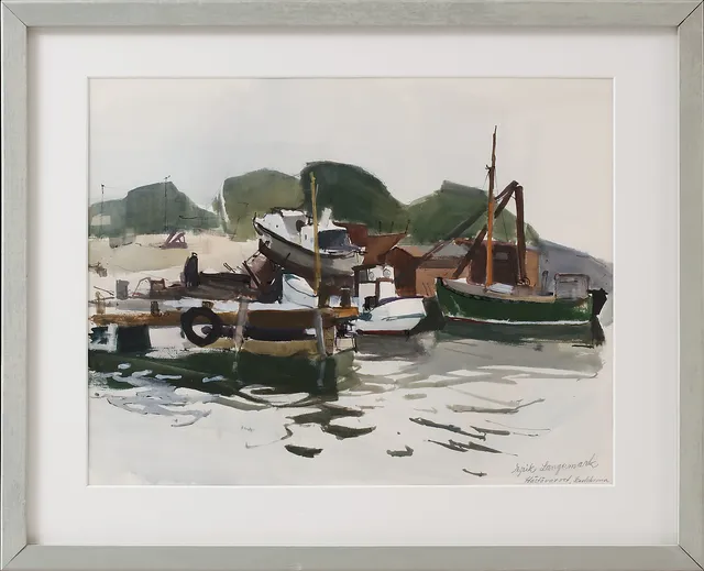 ERIK LANGEMARK. Hästövarvet, Karslkrona. Akvarell, signerad.