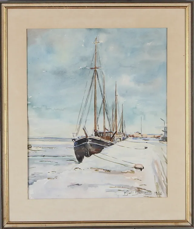 KJELL DYBERG. Hamnmotiv, akvarell, signerad samt daterad 1966.