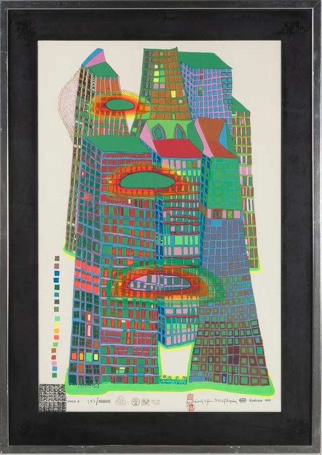 FRIEDENSREICH HUNDERTWASSER. "Good morning city, bleeding town", 1969-70.