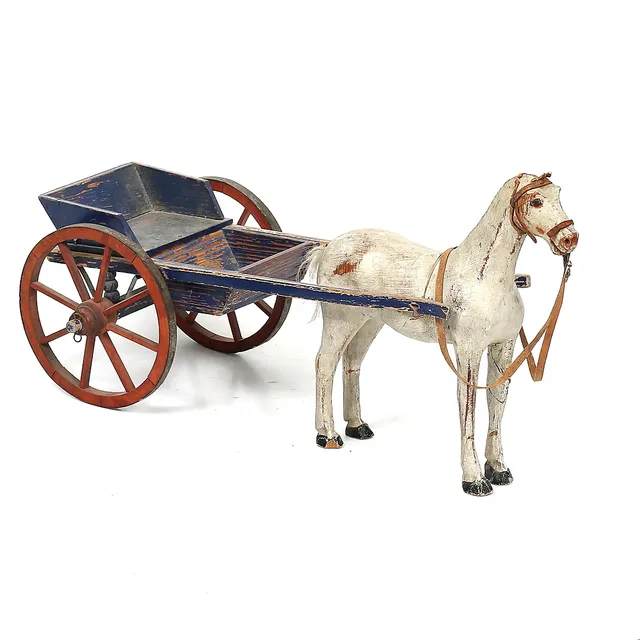 HÄST MED VAGN, trä, 1900-talets början.