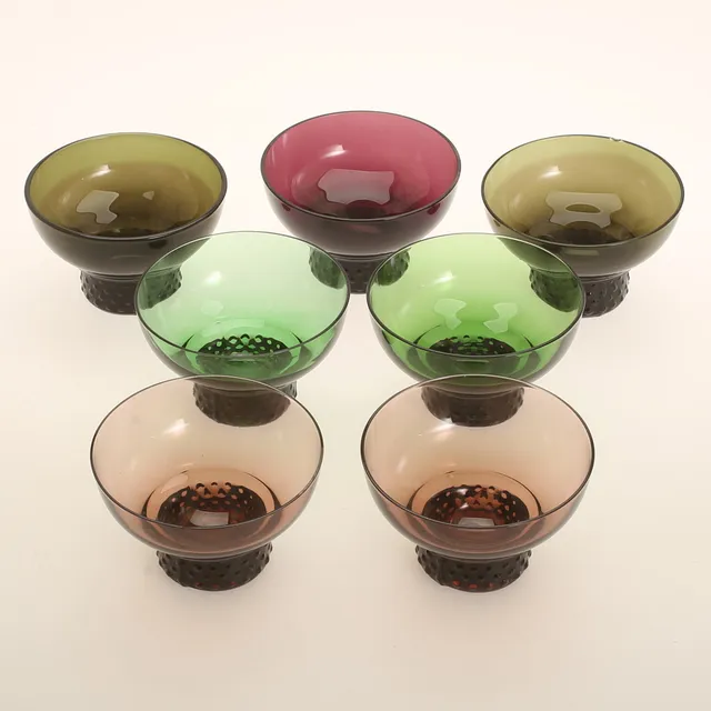 DESSERTSKÅLAR, 7 stycken, glas, 1900-talets mitt.