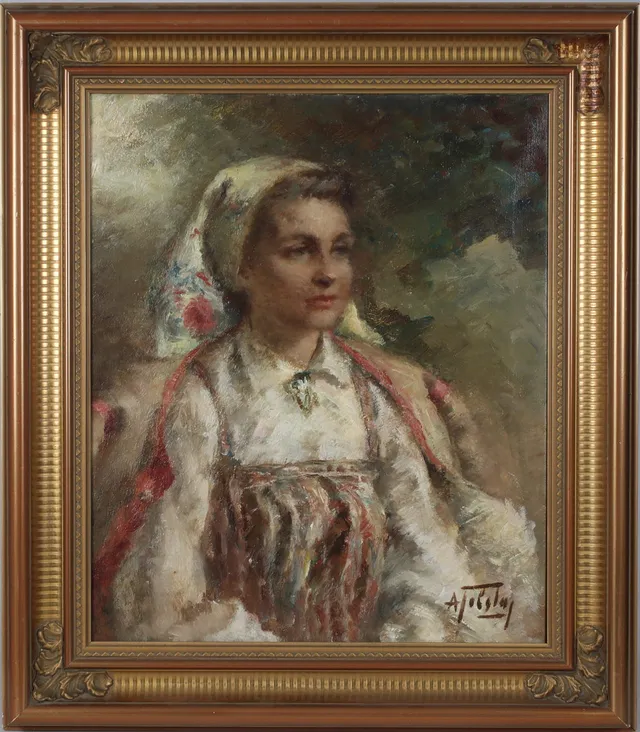 ALEXANDER TOLSTOY. Porträtt, olja på duk, signerad.