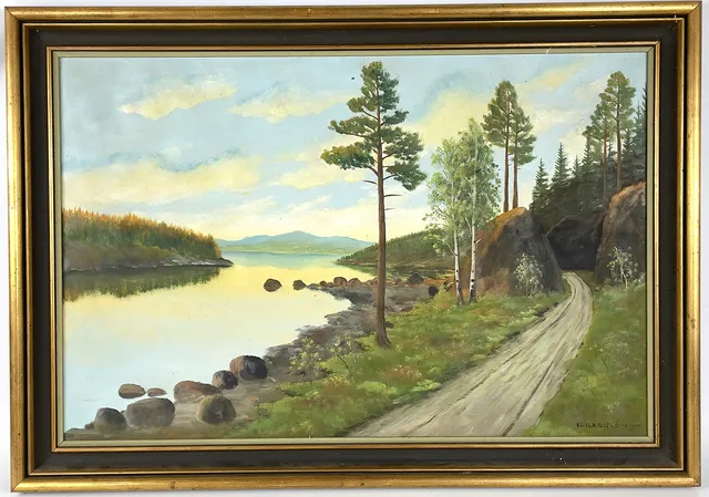 OIDENTIFIERAD KONSTNÄR. Landskapsmotiv, olja på duk, signerad & daterad A. Lagerström -1945.