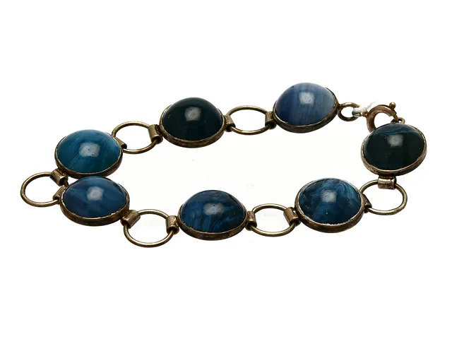 ARMBAND, Silver, med cabochonslipade blå stenar, 18cm, 1960-tal, lagning, brv 17,5g