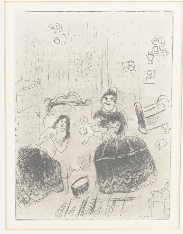 MARC CHAGALL (1887-1985). La naissance de Tchitchikov.