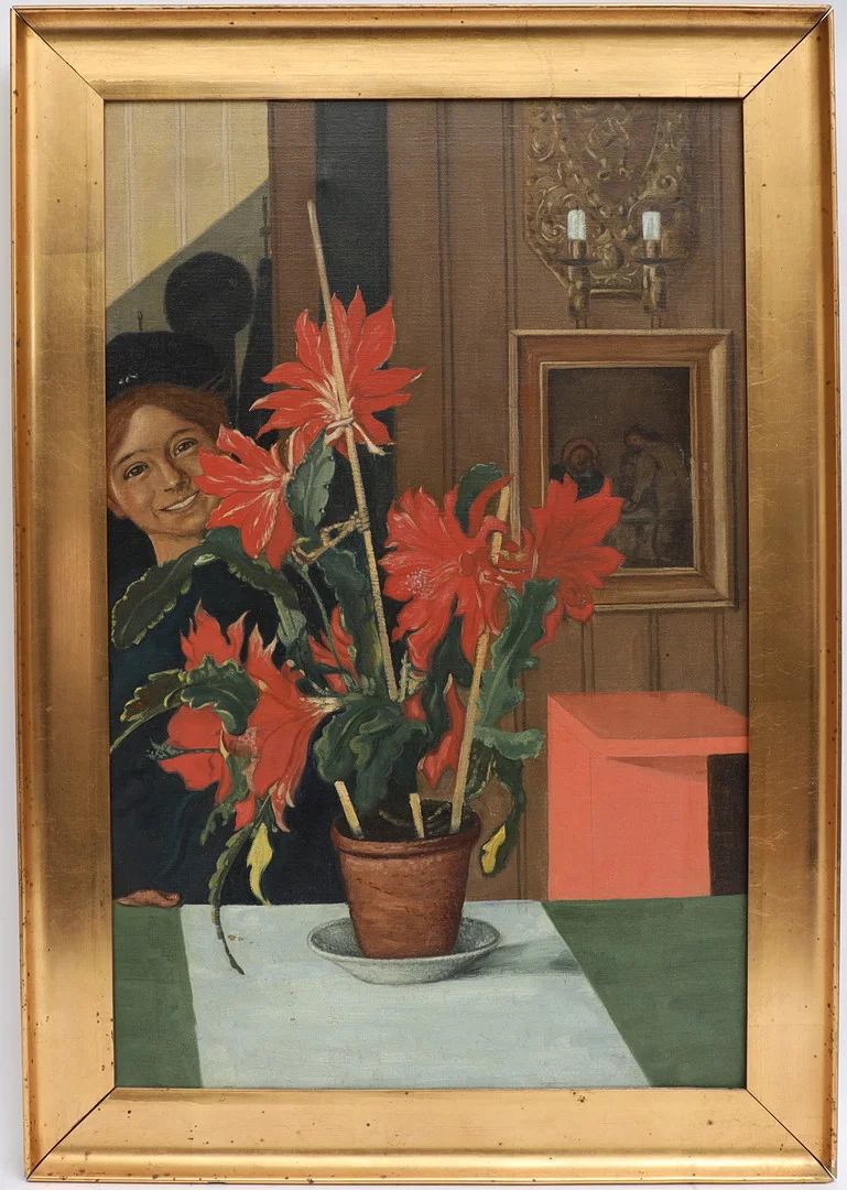 CARL LARSSON. Kopia efter, "Britas kaktus" oljemålning på duk, osignerad. — Paintings — Falun Auktionsbyrå