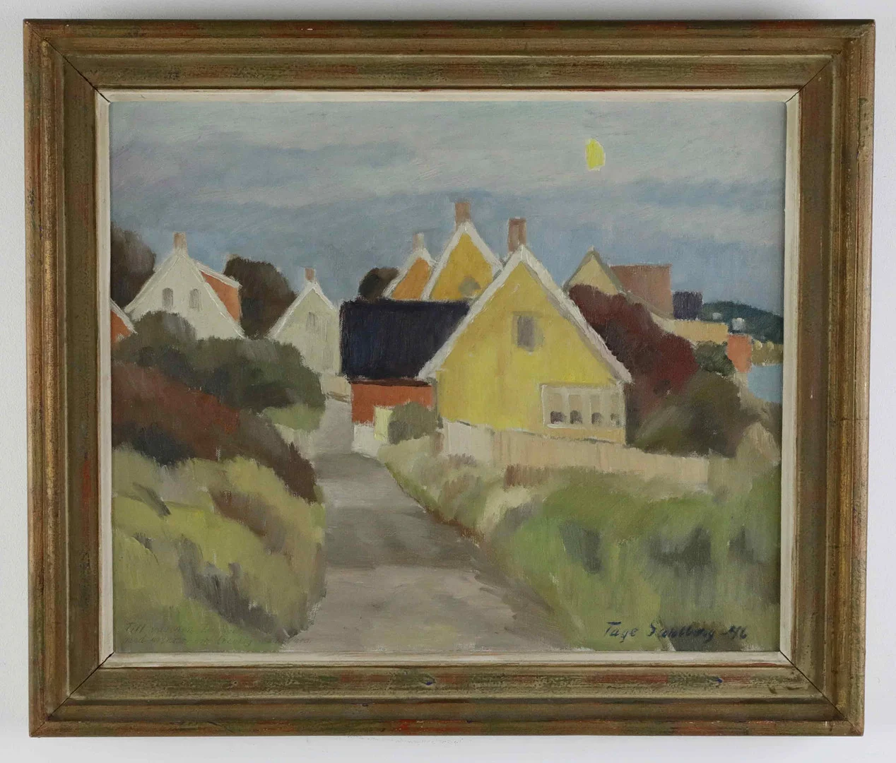 TAGE SAHLBERG. Olja på duk, Gata med villor, signerad och daterad -46. — Paintings — Hälsinglands Auktionsverk
