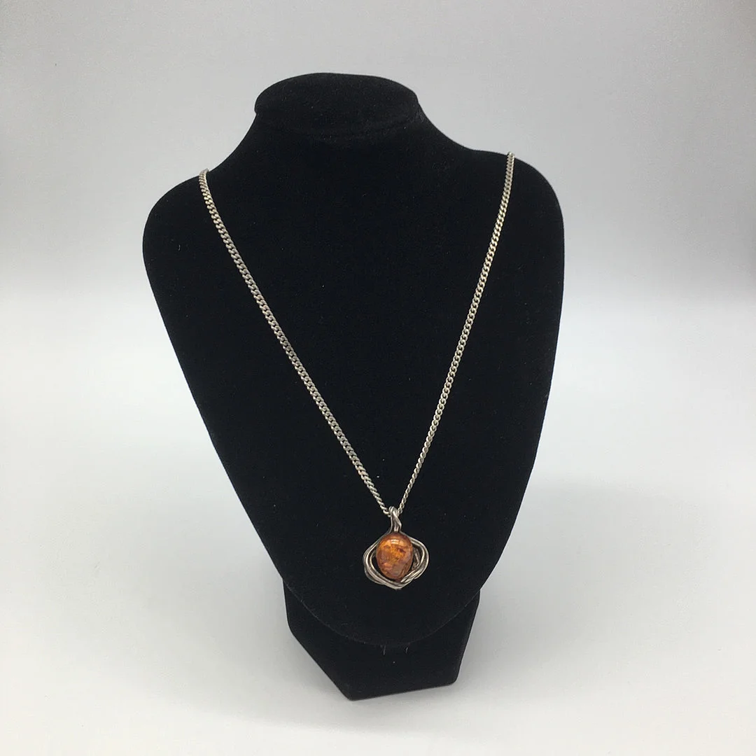 NATUR BERNSTEIN HALSKETTE - 925ER SILBER - CA. 70CM. — Necklace — Kunst- und Auktionshaus Kleinhenz