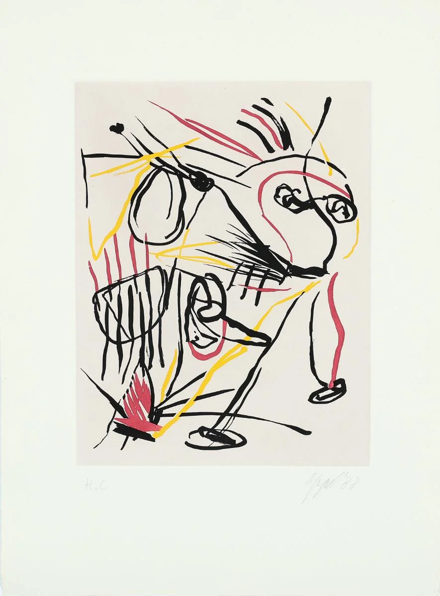 “Como El Viento”, Signed Appel 88. Etching in colours. Sheet size 77×57 cm. — Modern Prints/CoBrA — Bruun Rasmussen