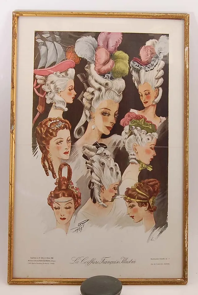 MODEPLANSCH. fransk över frisyrer 1938.