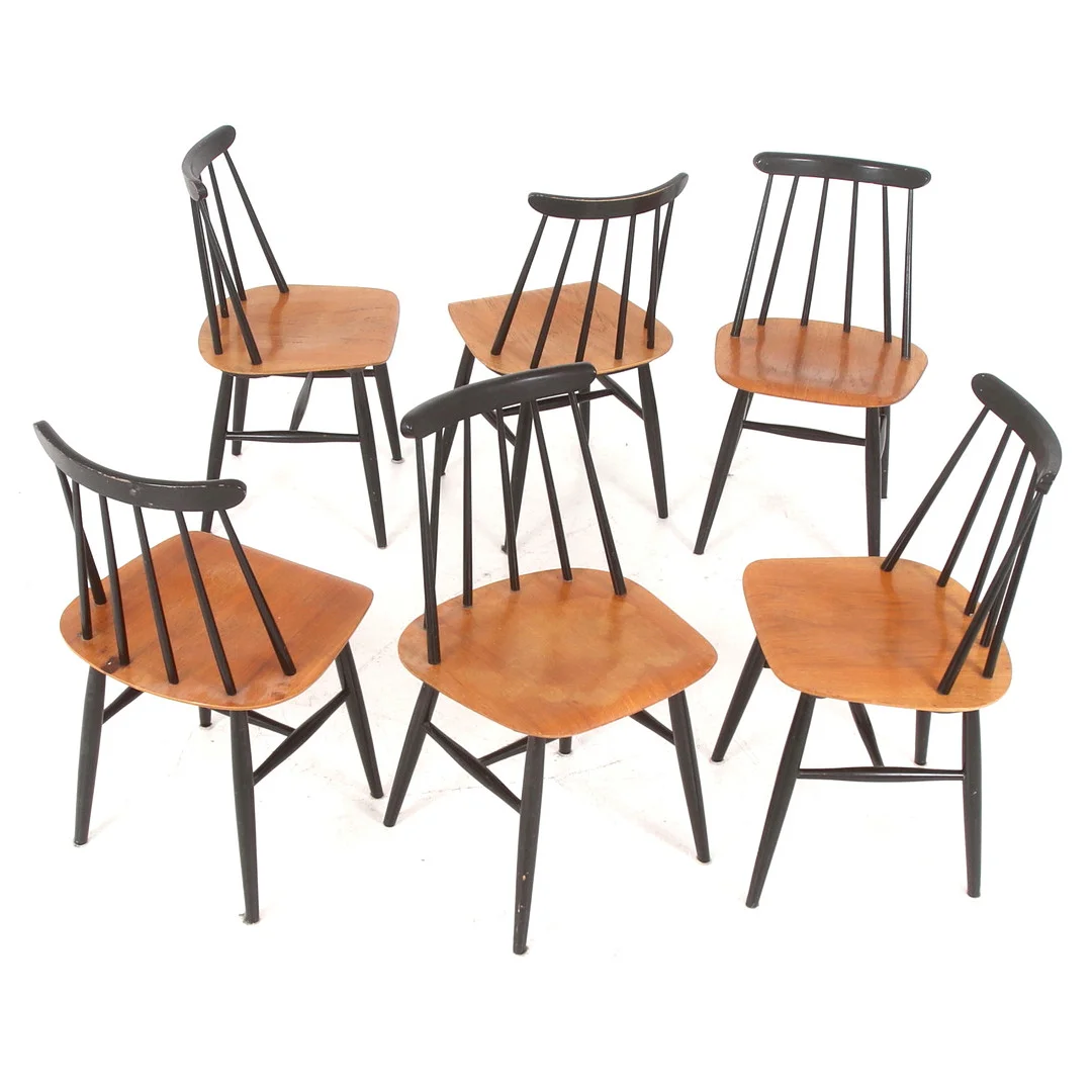 ILMARI TAPIOVAARA. Pinnstolar, 6 st, "Fanett", Edsbyverken, 1950/60-tal. — Armchairs & Chairs — Stadsauktion Sundsvall