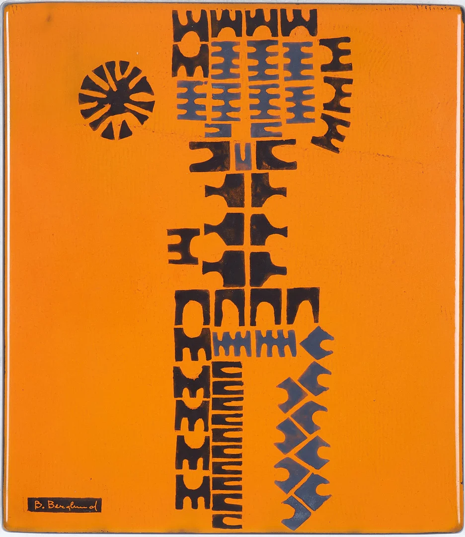 BENGT BERGLUND. Väggplakett, emaljerad plåt, Bengt Berglund, Gustavsberg emalj, daterad 1964, signerad samt numrerad, etikettmärkt a tergo. — Paintings — Stockholms Auktionsverk Sickla