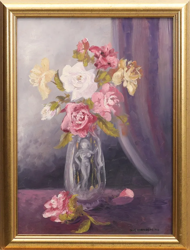 OLLE HJORTZBERG (1872-1959): Stilleben med blommor, signerad och daterad Olle Hjortzberg 1938, olja på pannå.