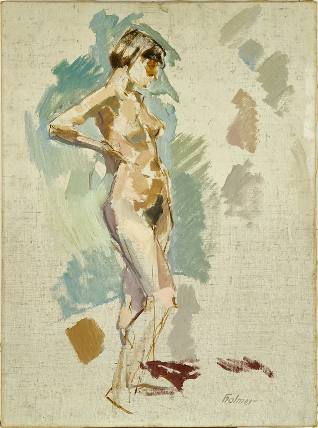 FRITZ HOLMER (1906-1967): Modellstudie, signerad Holmer, olja på duk.