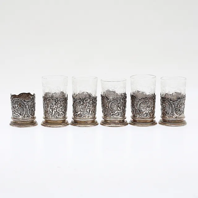 GLASHÅLLARE, 6 st, silver, vikt 137 gram.
