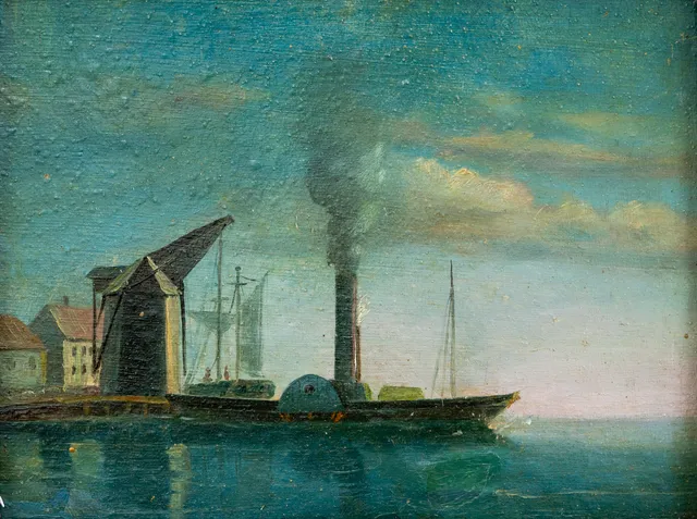 UNBEKANNTER KÜNSTLER UM 1900. Raddampfer.