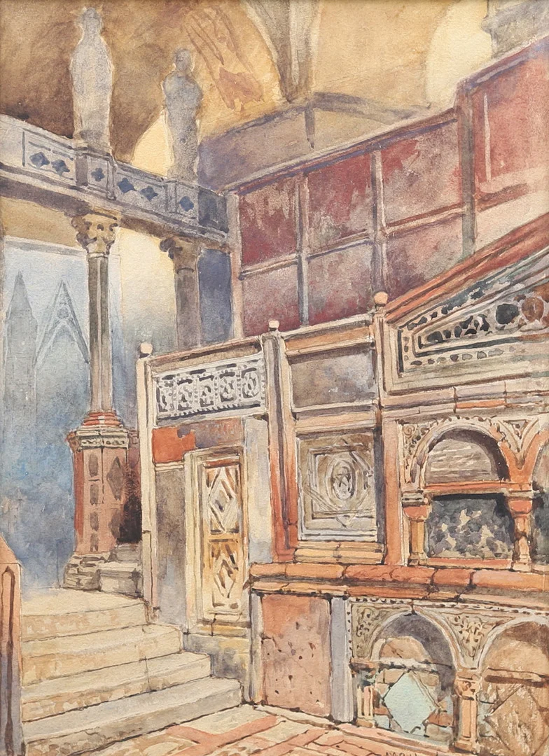 FRANS WILHELM ODELMARK. Kyrkointeriör, akvarell, signerad. — Paintings — Garpenhus Auktioner