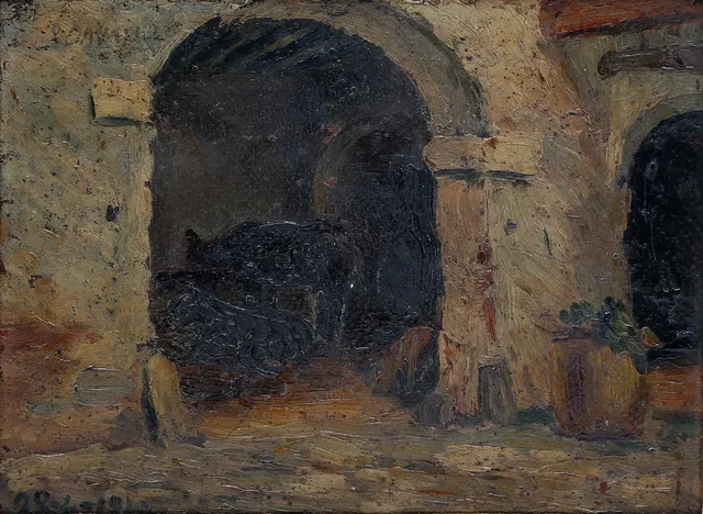 SPANISH SCHOOL, 1918. Country house courtyard.