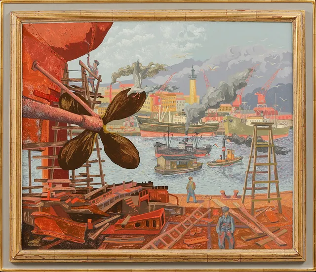 WALDEMAR MARBERG. "Hamnluft", olja på pannå, signerad.