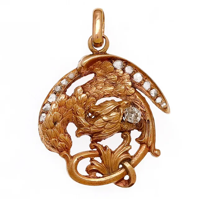 Art Nouveau dragon-shaped pendant, early 20th Century.
