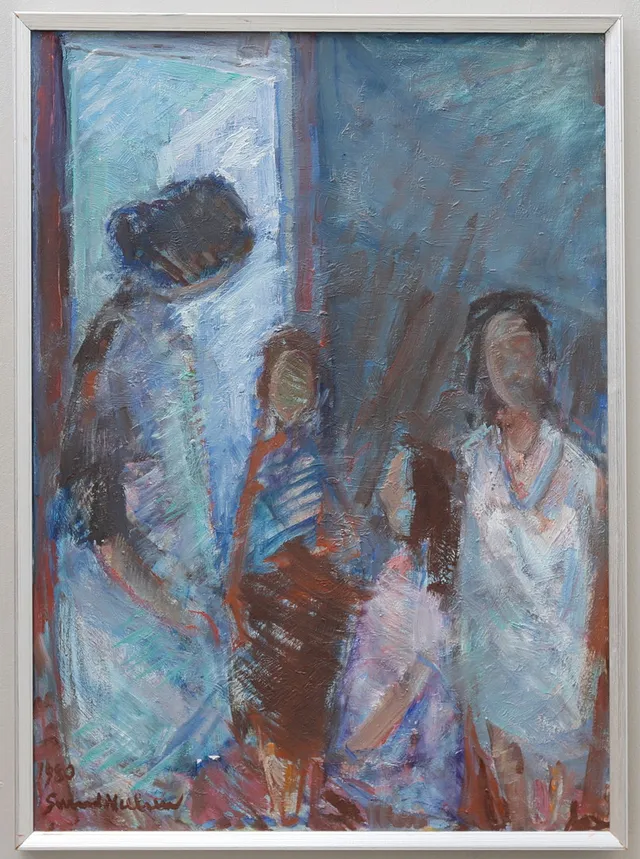 SVEND NIELSEN. olja på duk, figurscen, signerad samt daterad 1980.