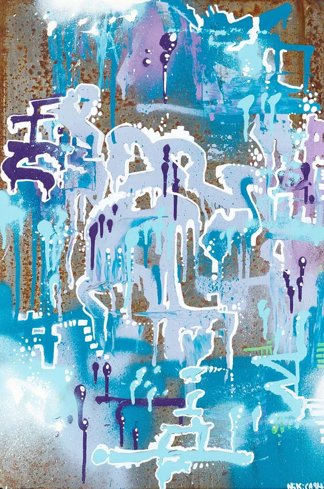 NIKI CASH (FÖDD 1973). Komposition, signerad Niki Cash, daterad a tergo 240128, mixed media/graffiti på plåt.