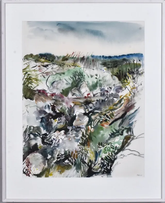 MIA LUNDQVIST. akvarell, "Strukturlandskap Steninge II".