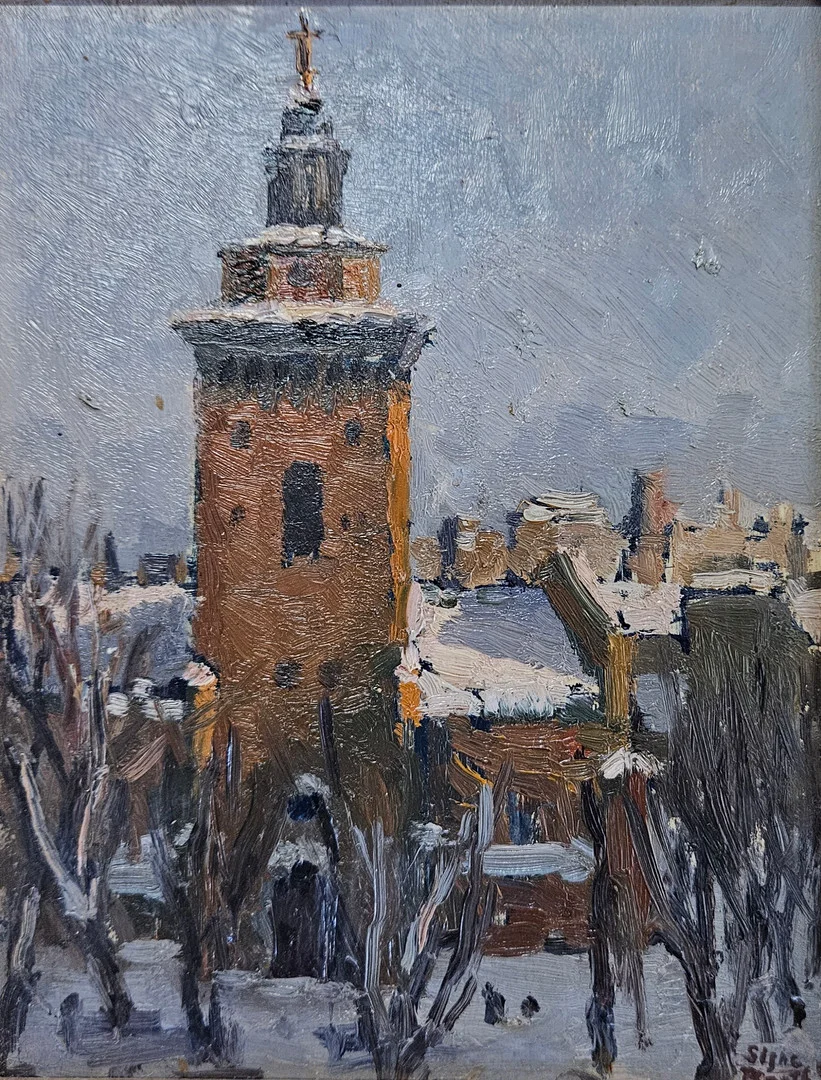 SIGNE BARTH. Maria kyrkan, Stockholm, signerad Signe Barth. — Paintings — Auktionshuset Thörner & Ek