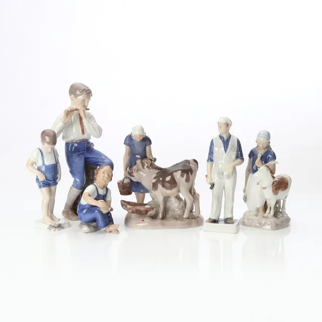 FIGURINER, SEX ST. Porslin. Bing & Gröndahl resp. Royal Copenhagen. Danmark, 1900-tal.