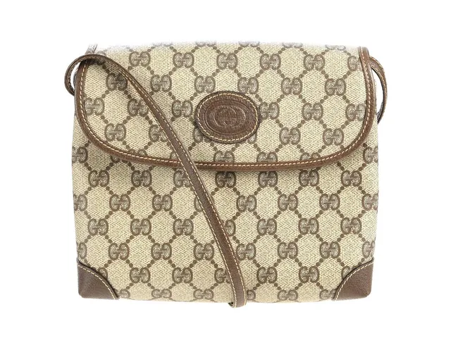 VÄSKA, GUCCI, vintage, GG supreme, canvas, brunt läder, 21x15x7 cm.