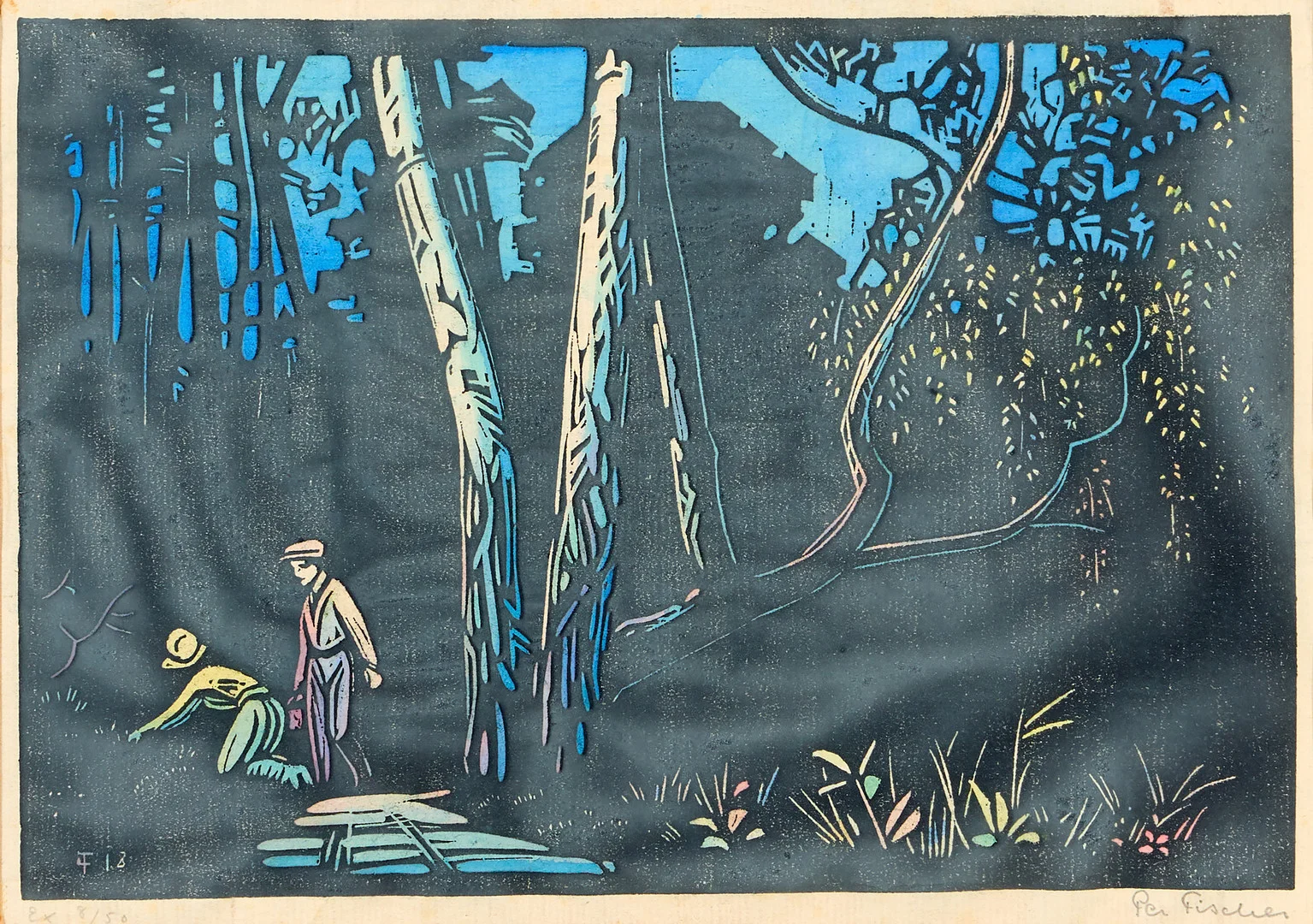 PER FISCHER. "Svampplockare". — Engravings & Prints — Uppsala Auktionskammare