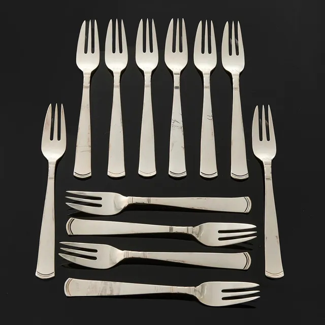DESSERTGAFFLAR, 12 st, "Rosenholm", silver, GAB, 1970-tal.