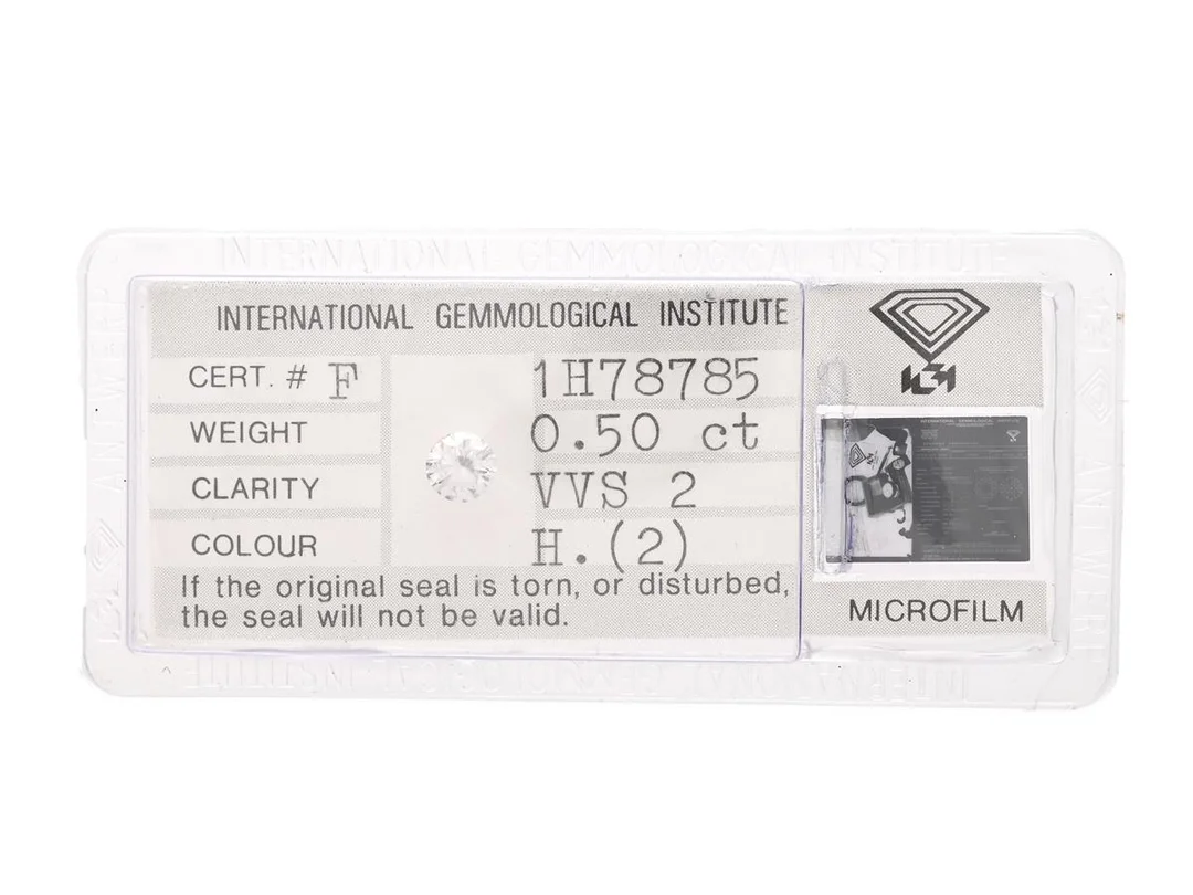 DIAMANT, briljantslipad 0,50 ct, W(H)/VVS2, IGI certifikat F1H78785, förseglad. — Ädelstenar/Diamanter — Kaplans