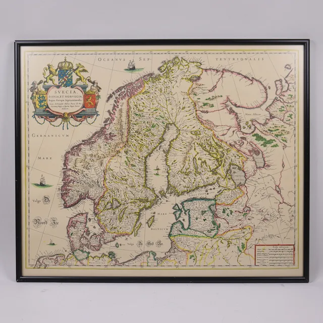 KARTA, efter Joan Blaeu, Svecia Dania Et Norvegia.