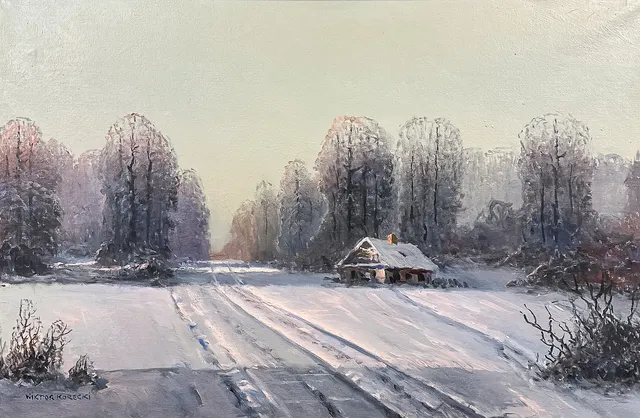 WIKTOR KORECKI. OLJA PÅ DUK, "Vinter", signerad.