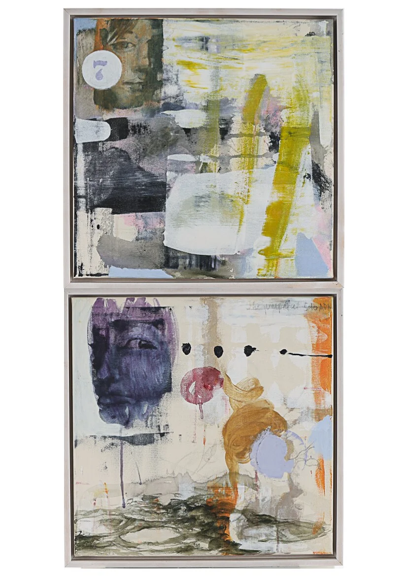 Claus Rohland Jørgensen: 'She jumped at 5.10 am' and 'Transparent days 7', two compositions (2) — Paintings and sculptures/Modern pictorial arts — Lauritz
