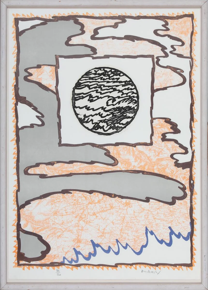 Fronts et bords. Etching on lithograph. Signed Alechinsky, 64/120. Visible size 74×52.5 cm. — Modern Prints/CoBrA — Bruun Rasmussen