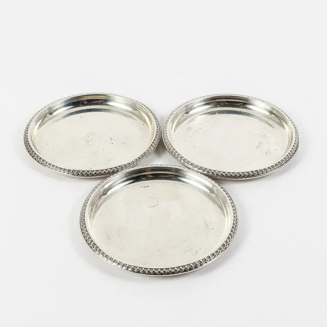 DAVID ANDERSEN. Coasters 3 stycken, silver, Norge, 1900-talets första hälft.