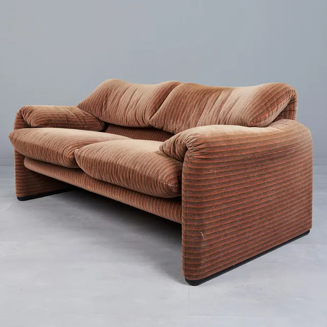 VICO MAGISTRETTI. Cassina, Zweisitzer / Couch, Modell 'Maralunga', Stahl, Stoff, Kunststoff, 1970er Jahre, Italien.