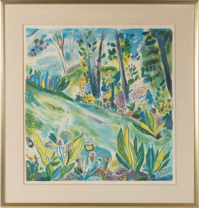ANDERS FOGELIN. "Trädgården", färglitografi.