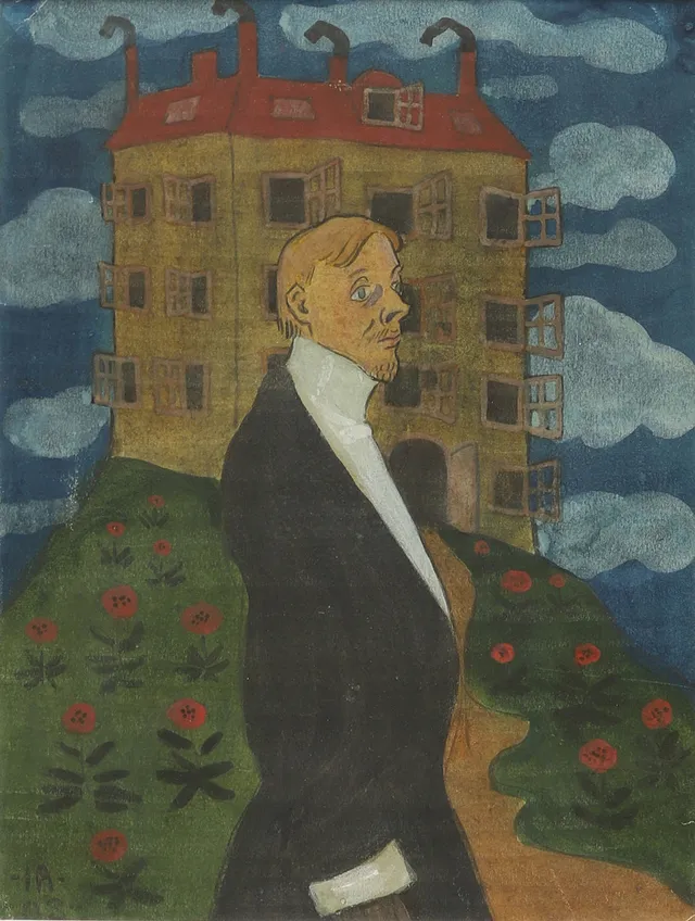 IVAR AROSENIUS. "Porträtt af en ung svensk arkitekt, Karl M. Bengtsson, München 1903", akvarell, signerad IA och daterad -03.