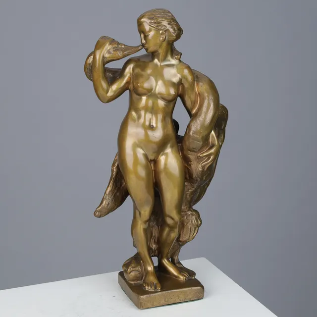 KAI NIELSEN. "Leda med Svanen", sjælden skulptur af patineret bronze, L. Rasmussen København, No. 5, Danmark, 1920/30'erne.