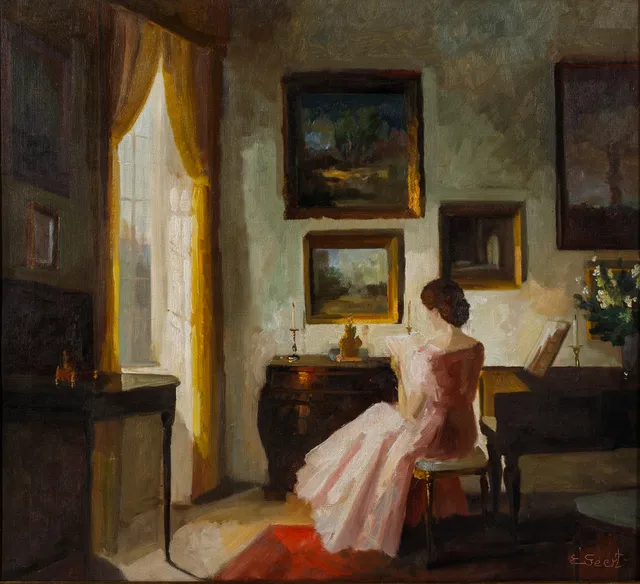 EDITH GEERT (1908-1993). Interieur mit lesender Dame.