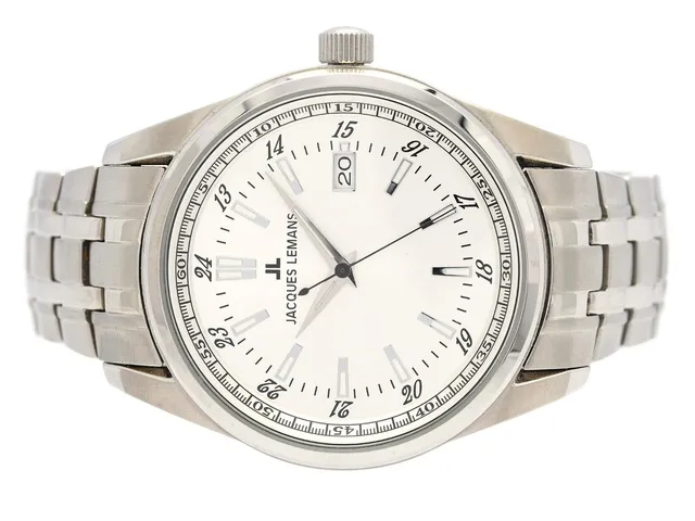 JACQUES LEMANS, Liverpool, Boett nr. 1-1443, herrur, 44 mm, stål, quartz (går ej), mineralglas, datum, originallänk, viklås, ca 2005.